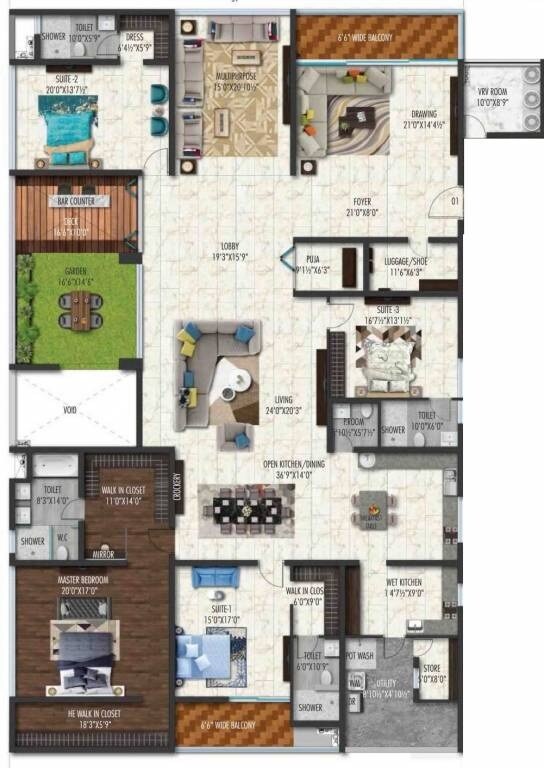 Floor plan of 4 BHK 7333 Sq. Ft. Apartment in Sri Fortune Sonthalia Sky Villas, Hyderabad