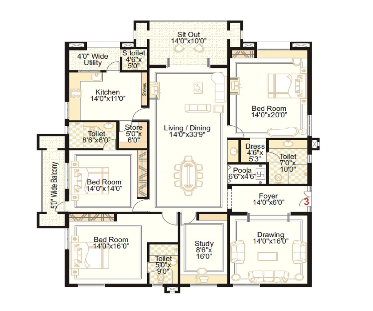 3 BHK 3160 Sq. Ft. Apartment