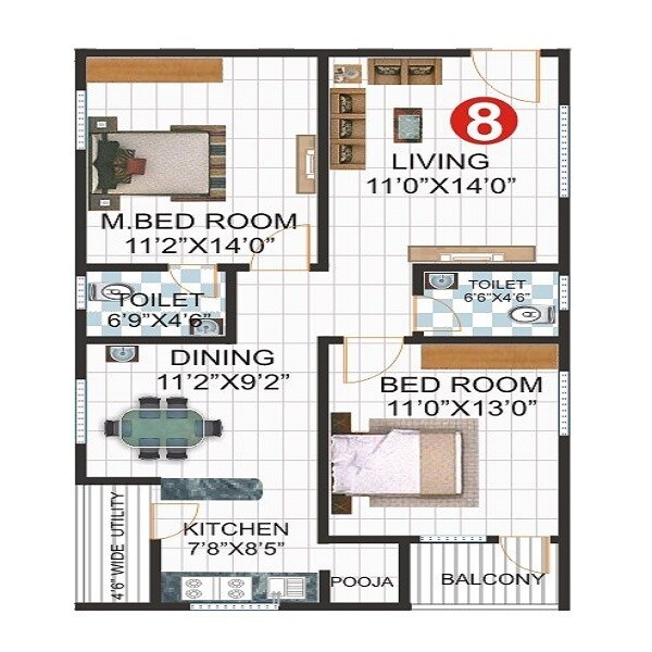 2 BHK 1090 Sq. Ft. Apartment