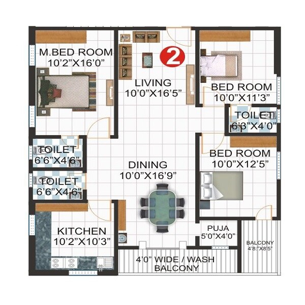 3 BHK 1500 Sq. Ft. Apartment