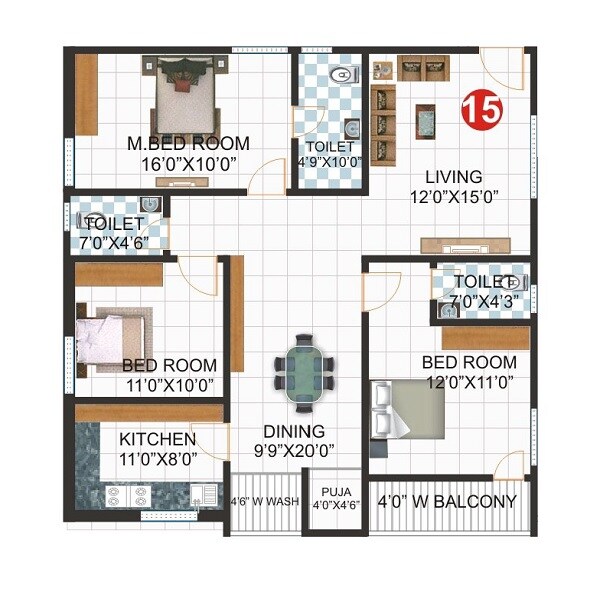 3 BHK 1530 Sq. Ft. Apartment
