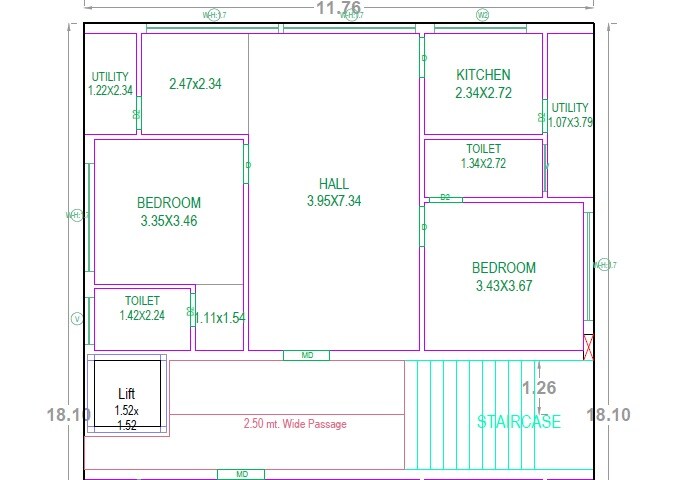 Floor plan of 2 BHK 1233 Sq. Ft. Apartment in Sri Ganesh Sai Residency, Hyderabad