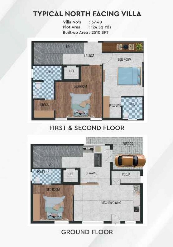 Floor plan of 3 BHK 2510 Sq. Ft. Villa in Sri Highness Kuteer, Hyderabad