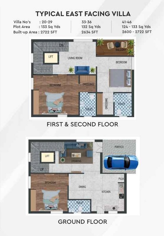 Floor plan of 3 BHK 2722 Sq. Ft. Villa in Sri Highness Kuteer, Hyderabad