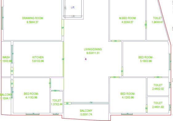 Floor plan of 4 BHK Apartment - 3494 sq. ft. in Sri Kaustubham Marvel House, Hyderabad