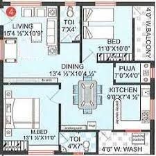 Floor plan of 2 BHK 1000 Sq. Ft. Apartment in Sri Krishna Villa, Hyderabad