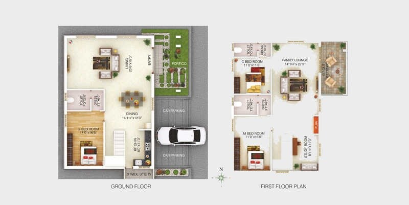 Floor plan of 3 BHK 2384 Sq. Ft. Villa in Sri Mytri Aavasa, Hyderabad