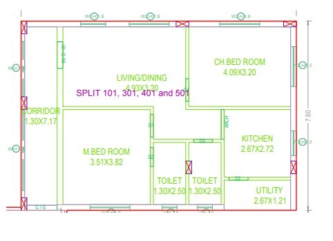Floor plan of 2 BHK 1200 Sq. Ft. Apartment in Sri PVR Castle, Hyderabad