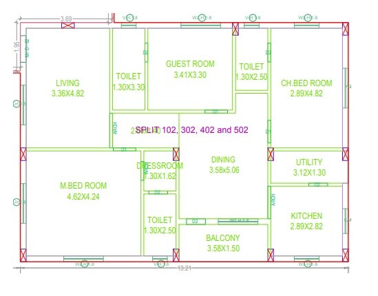 Floor plan of 3 BHK 1700 Sq. Ft. Apartment in Sri PVR Castle, Hyderabad
