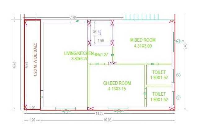 2 BHK 1149 Sq. Ft. Apartment in Sri Radha Elite