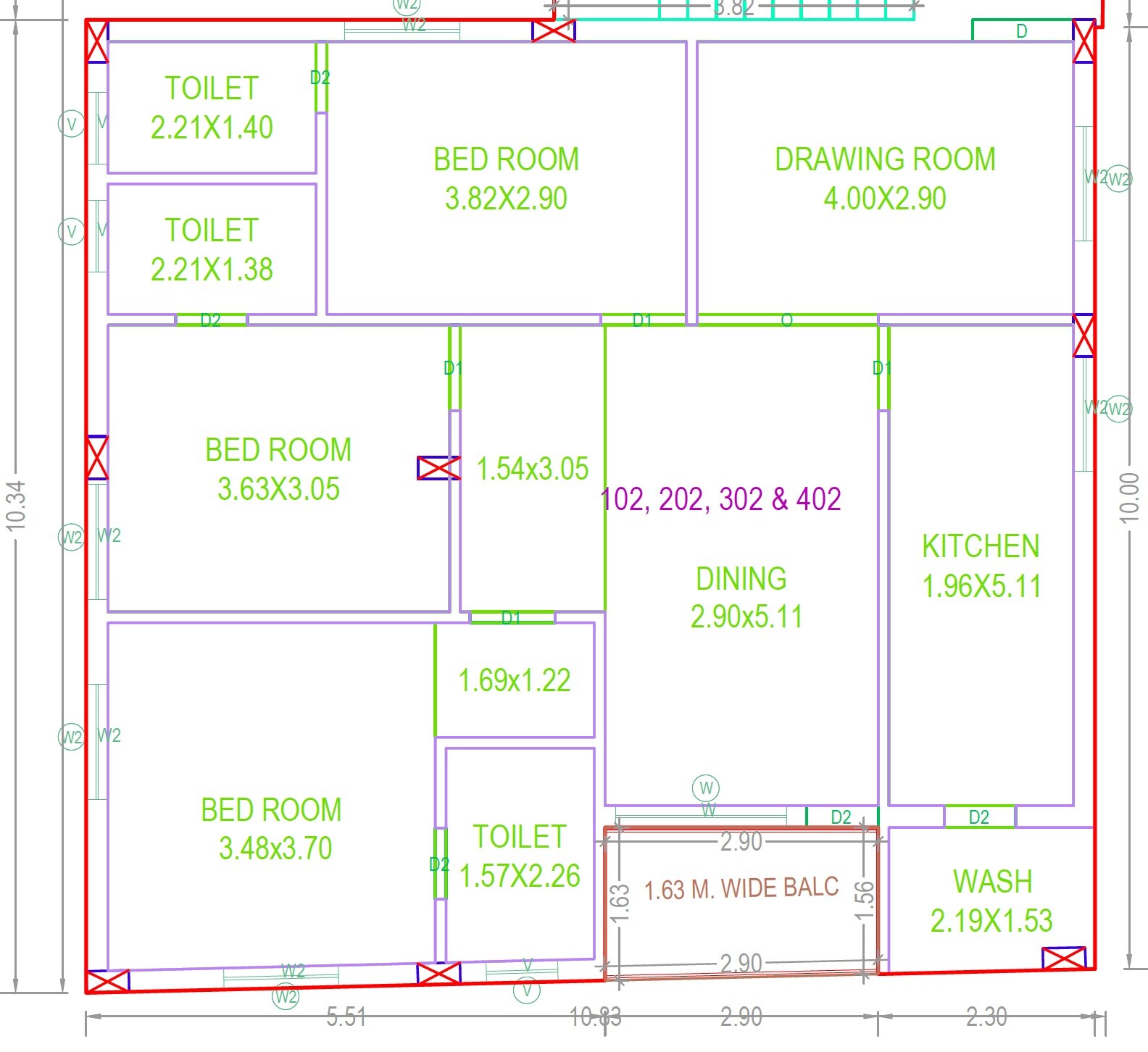 Floor plan of 3 BHK Apartment - 1649 sq. ft. in Sri Ram Apartments, Hyderabad