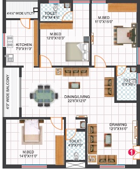 3 BHK 1610 Sq. Ft. Apartment in Sri Rama Resicdency