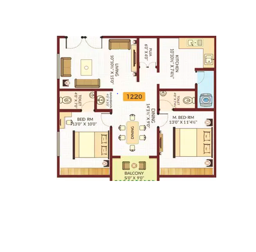 2 BHK 1220 Sq. Ft. Apartment in Sri Sadguru Swastik Aavaas