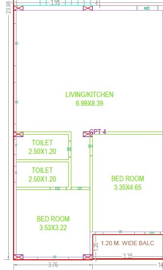 Floor plan of 2 BHK 1099 Sq. Ft. Apartment in Sri Sai Brundavan, Hyderabad