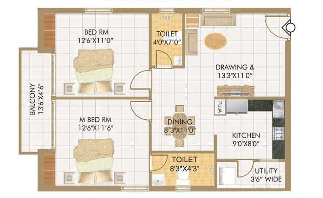2 BHK 1125 Sq. Ft. Apartment