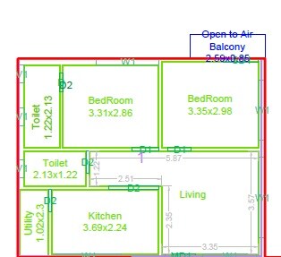 Floor plan of 2 BHK 915 Sq. Ft. Apartment in Sri Shantha Sai Towers, Hyderabad