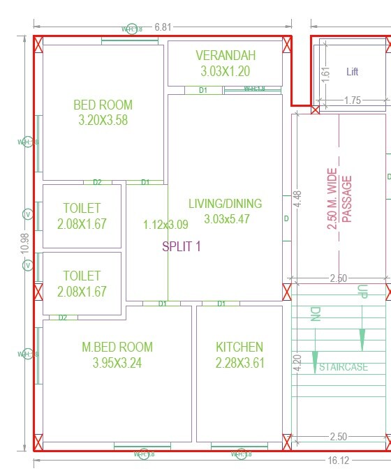 Floor plan of 2 BHK 1040 Sq. Ft. Apartment in Sri Sia, Hyderabad