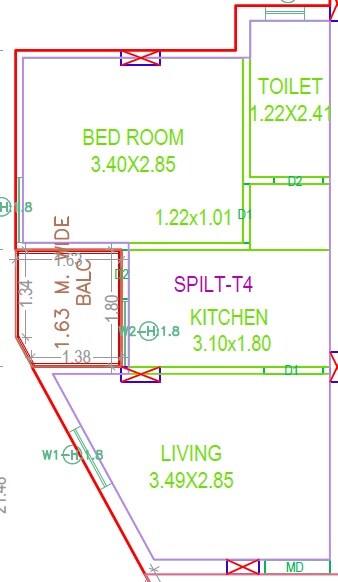 Floor plan of 1 BHK Apartment - 442 sq. ft. in Sri SSVD Heights, Hyderabad