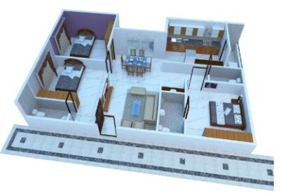 Floor plan of 3 BHK 1550 Sq. Ft. Apartment in Sri Tirumala Pride, Hyderabad