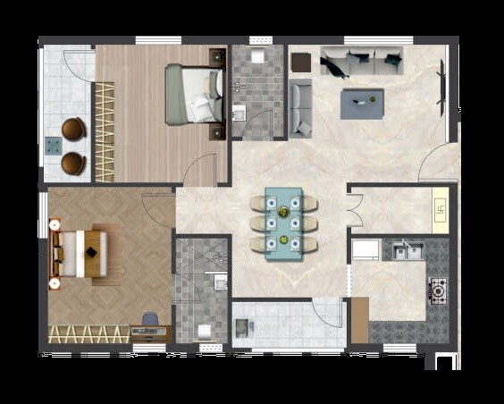 Floor plan of 2 BHK 1250 Sq. Ft. Apartment in Sri TJRS Maanik Abode, Hyderabad