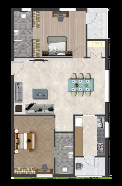 Floor plan of 2 BHK 1280 Sq. Ft. Apartment in Sri TJRS Maanik Abode, Hyderabad