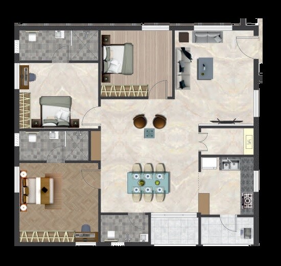 Floor plan of 3 BHK 1567 Sq. Ft. Apartment in Sri TJRS Maanik Abode, Hyderabad