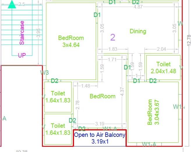 Floor plan of 3 BHK 1629 Sq. Ft. Apartment in Sri Vaishnavi Heights, Hyderabad