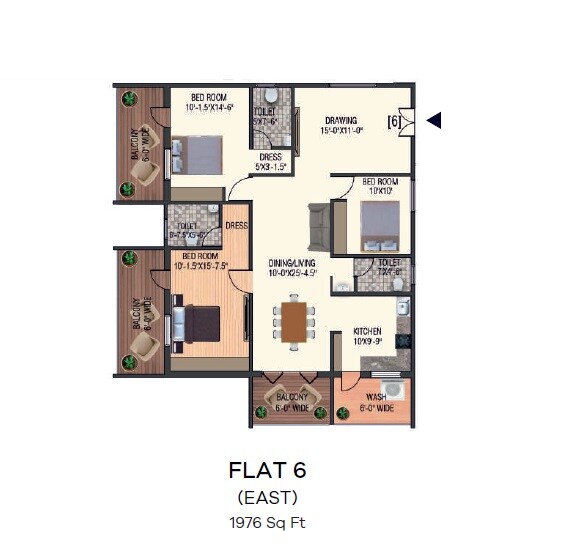 Floor plan of 4 BHK 1976 Sq. Ft. Apartment in Sri Vantage KVS Raju Towers, Hyderabad