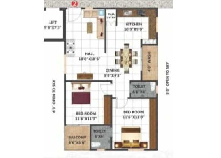 2 BHK 1125 Sq. Ft. Apartment in Sri Vasista Residency