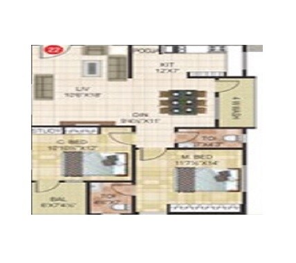 Floor plan of 2 BHK 1146 Sq. Ft. Apartment in Sri Vathsa Sky Heaven, Hyderabad