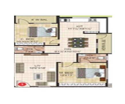 Floor plan of 2 BHK 1174 Sq. Ft. Apartment in Sri Vathsa Sky Heaven, Hyderabad