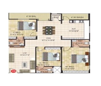 Floor plan of 3 BHK 1532 Sq. Ft. Apartment in Sri Vathsa Sky Heaven, Hyderabad