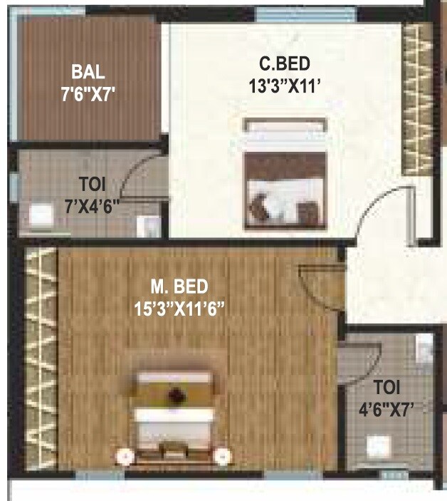 Floor plan of 2 BHK 1176 Sq. Ft. Apartment in Sri Vathsa Sterling Abode, Hyderabad