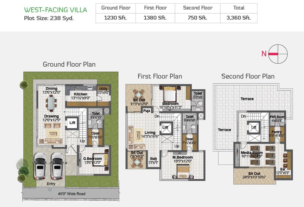 Floor plan of 3 BHK 3360 Sq. Ft. Villa in Sri Venkateshwara Living Spaces, Hyderabad