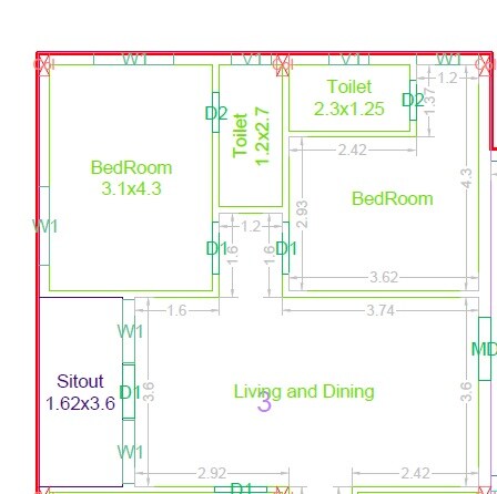 Floor plan of 2 BHK 1189 Sq. Ft. Apartment in Sri Vrindavan, Hyderabad