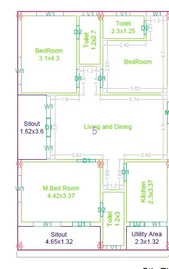Floor plan of 3 BHK 1629 Sq. Ft. Apartment in Sri Vrindavan, Hyderabad
