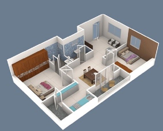 Floor plan of 2 BHK 1170 Sq. Ft. Apartment in Sri Vyshnav Gardenia, Hyderabad