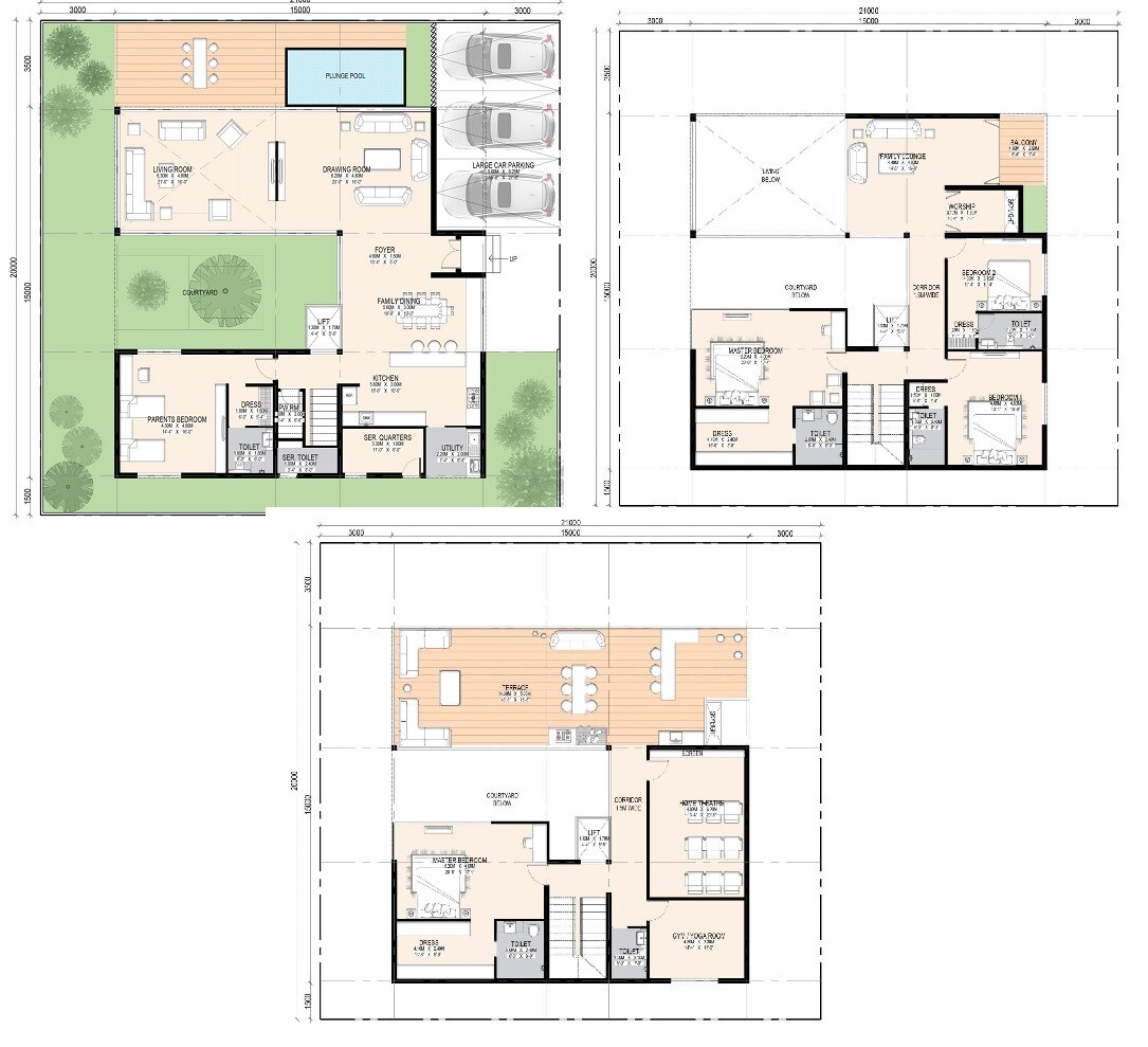 Floor plan of 4 BHK 4500 Sq. Ft. Villa in Srias The Boat Club, Hyderabad