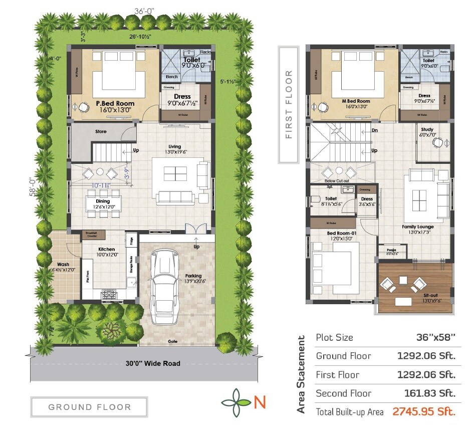 Floor plan of 3 BHK 2745 Sq. Ft. Villa in Srigdhas Rising East, Hyderabad
