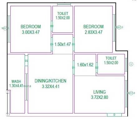 Floor plan of 2 BHK 1300 Sq. Ft. Apartment in Srikaram Residency, Hyderabad