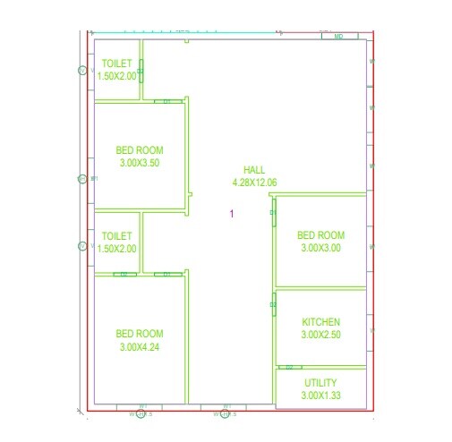 Floor plan of 3 BHK 1591 Sq. Ft. Apartment in Srinath Radhe Krishna Complex, Hyderabad