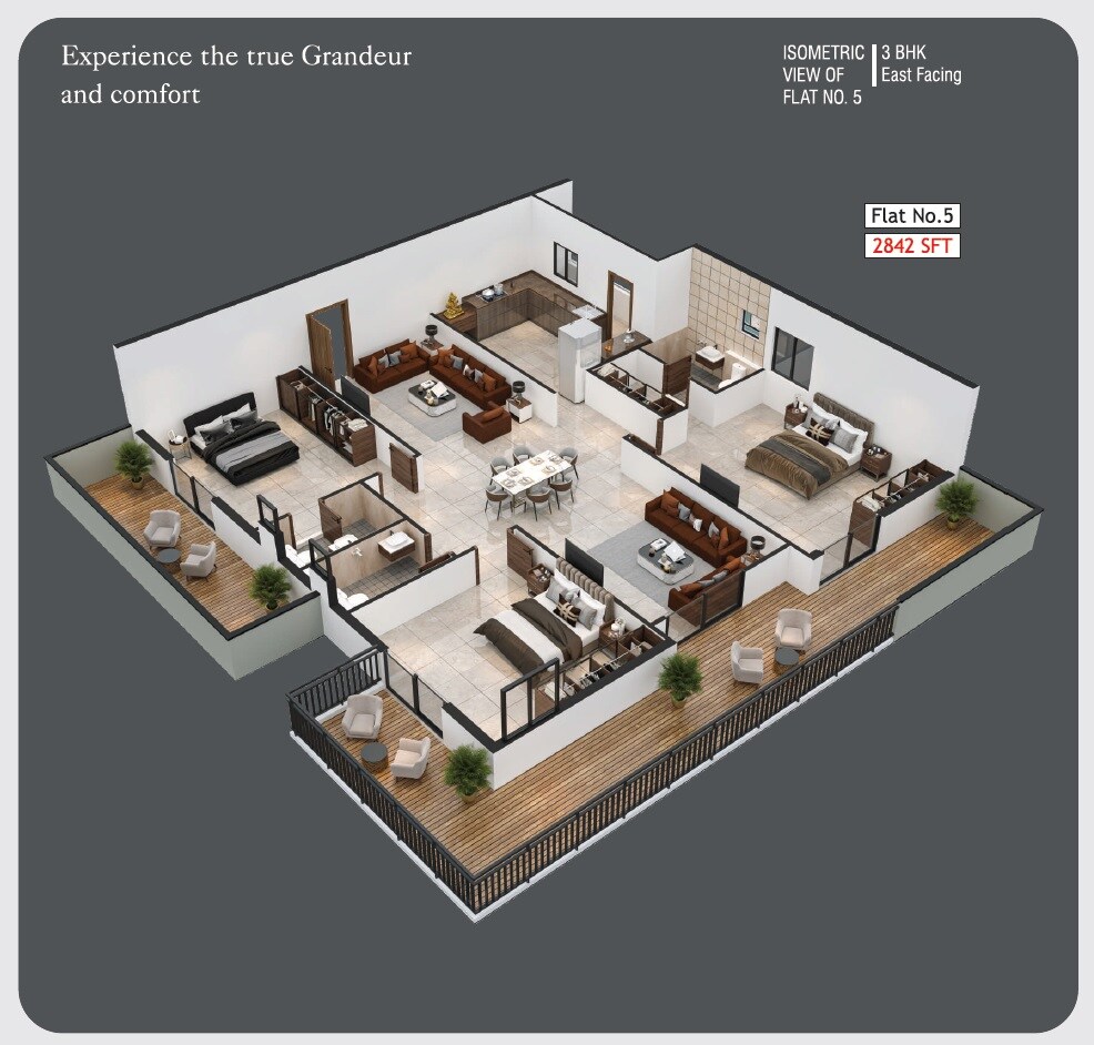 Floor plan of 3 BHK 2842 Sq. Ft. Apartment in Srinidhi Akshaya Residency, Hyderabad