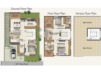 Floor plan of 3 BHK 1980 Sq. Ft. Villa in Srinidhi Hill Park, Hyderabad