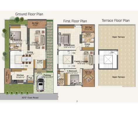Floor plan of 3 BHK 2257 Sq. Ft. Villa in Srinidhi Hill Park, Hyderabad