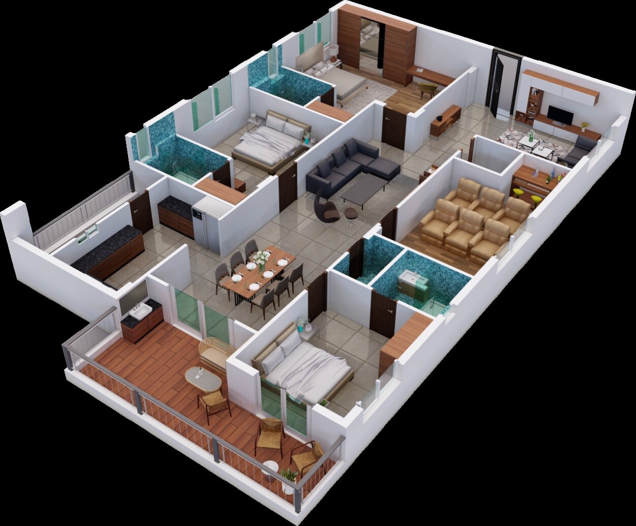 Floor plan of 4 BHK 3240 Sq. Ft. Apartment in Srinivasa Emerald Greens, Hyderabad