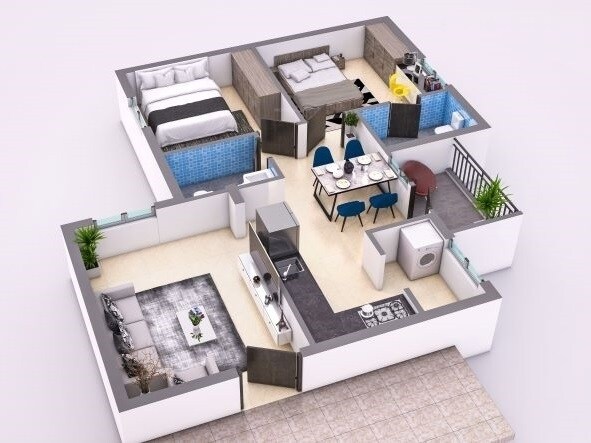 Floor plan of 2 BHK 925 Sq. Ft. Apartment in Reliance Sunshine, Hyderabad
