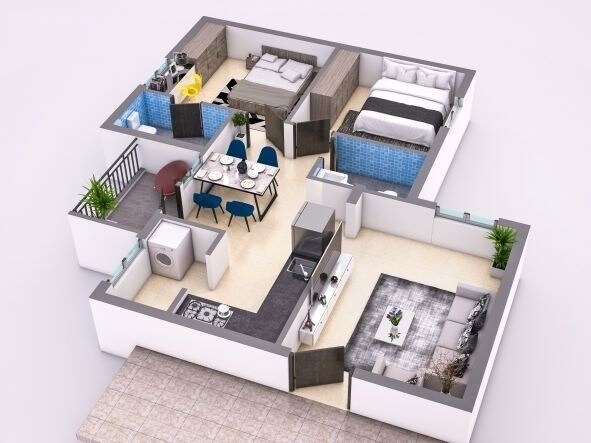 Floor plan of 2 BHK 940 Sq. Ft. Apartment in Reliance Sunshine, Hyderabad