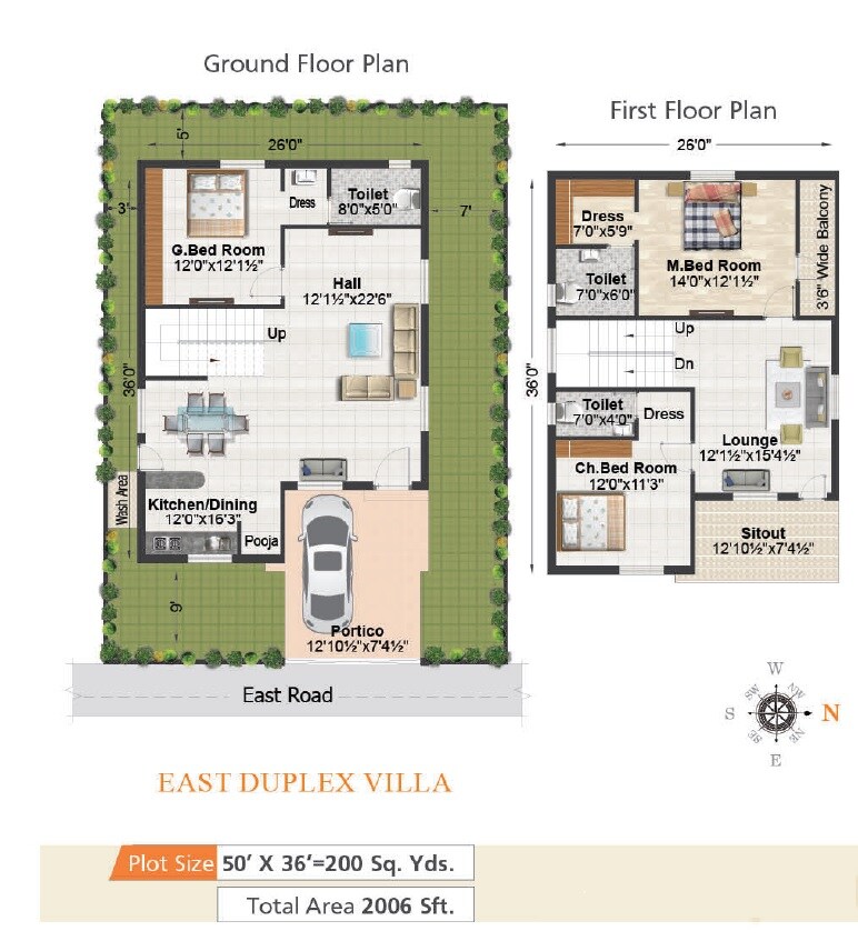 Floor plan of 3 BHK 2006 Sq. Ft. Villa in Srirasthu Nature Homes, Hyderabad