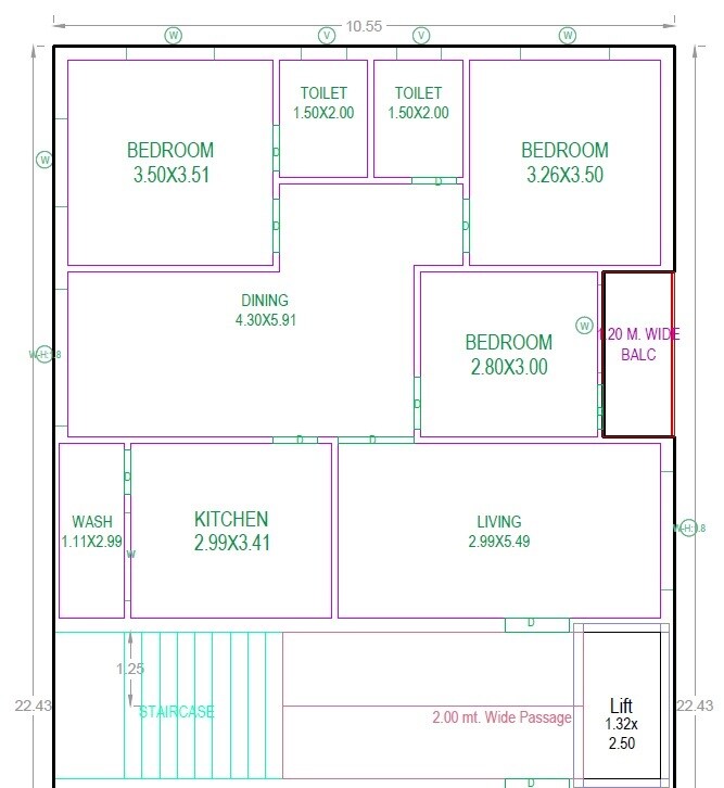 Floor plan of 3 BHK 1540 Sq. Ft. Apartment in Sritas Green Villa, Hyderabad