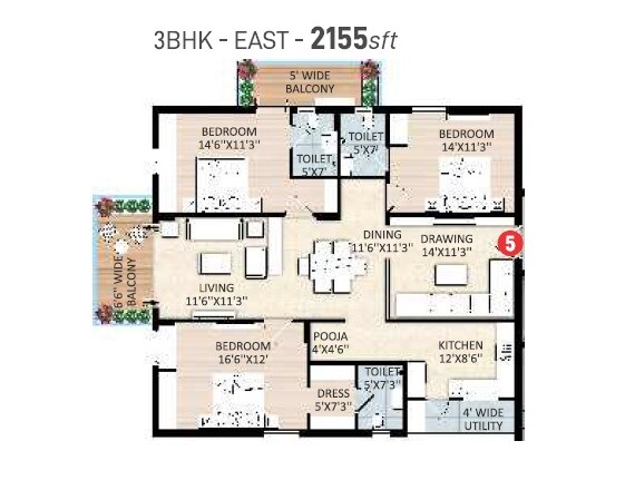 3 BHK 2155 Sq. Ft. Apartment